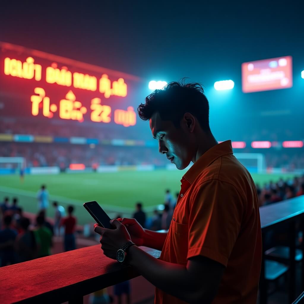 Digital scoreboard and glowing EK999 bet interface