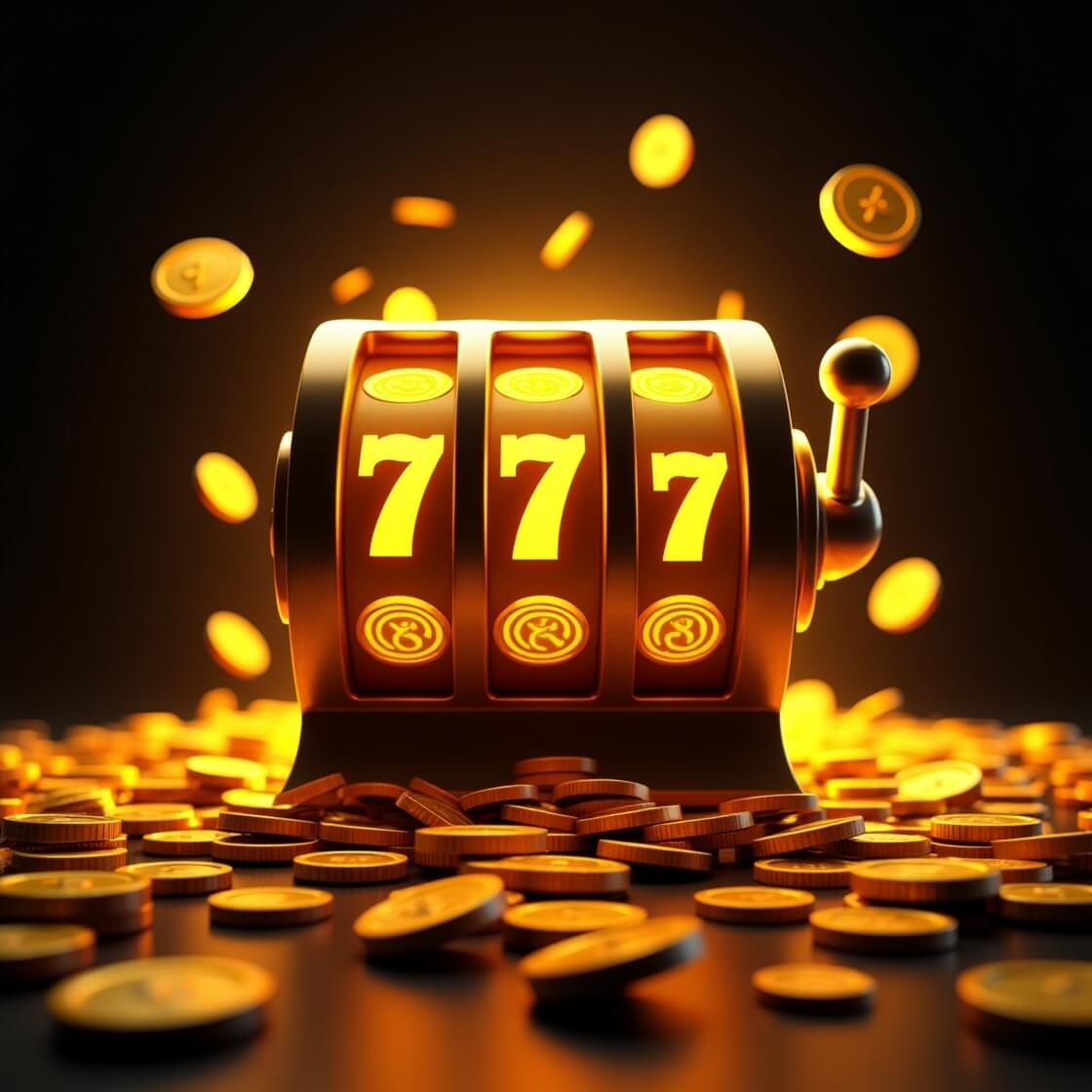 Golden slot machine with EK999 logo and glowing effects